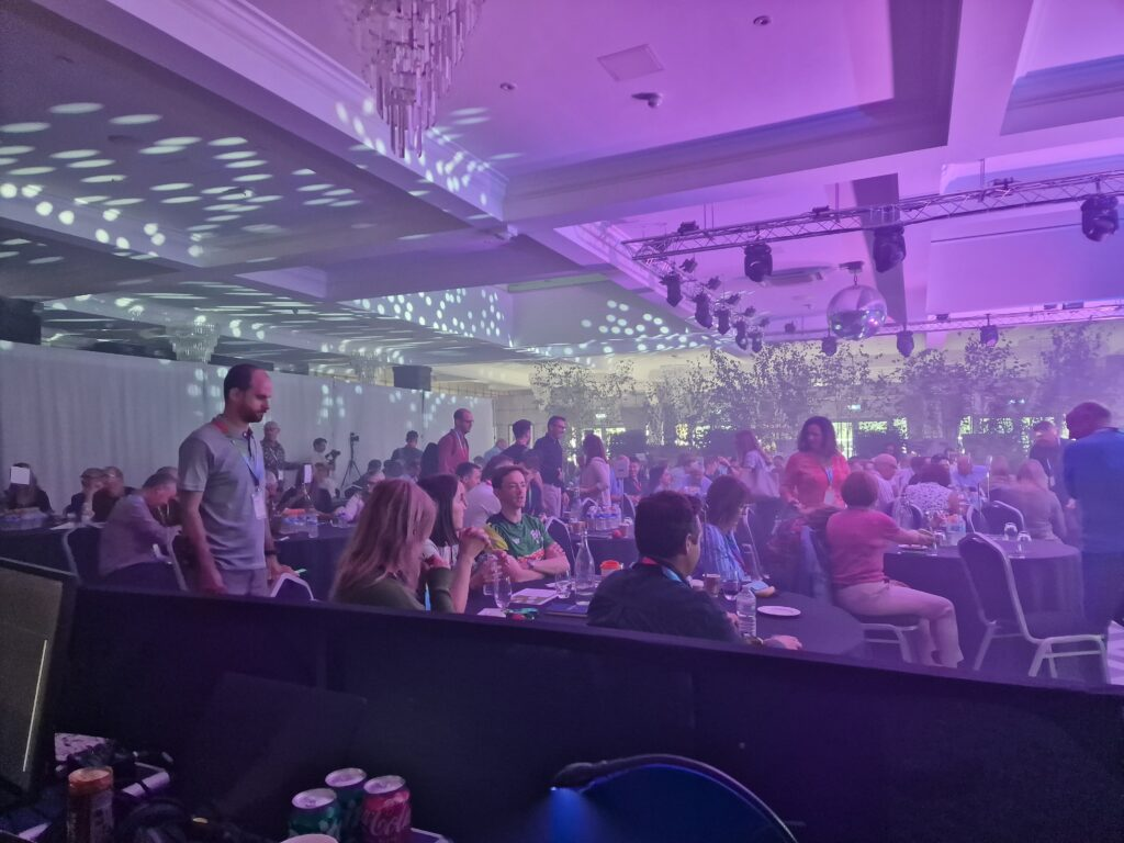 Marquee wedding with full stage lighting and live band