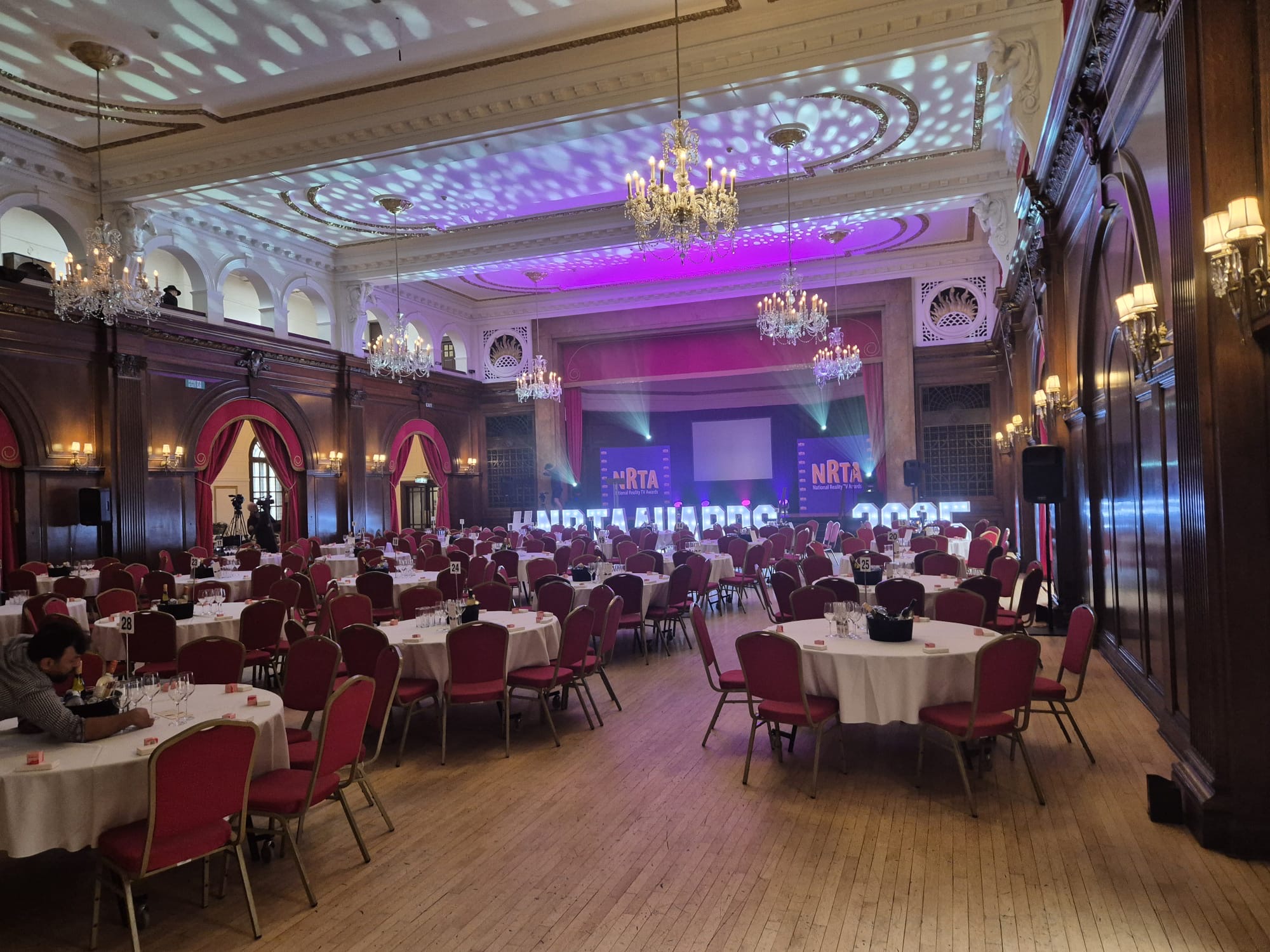 NRTA Awards ballroom with banquet tables and stage lighting